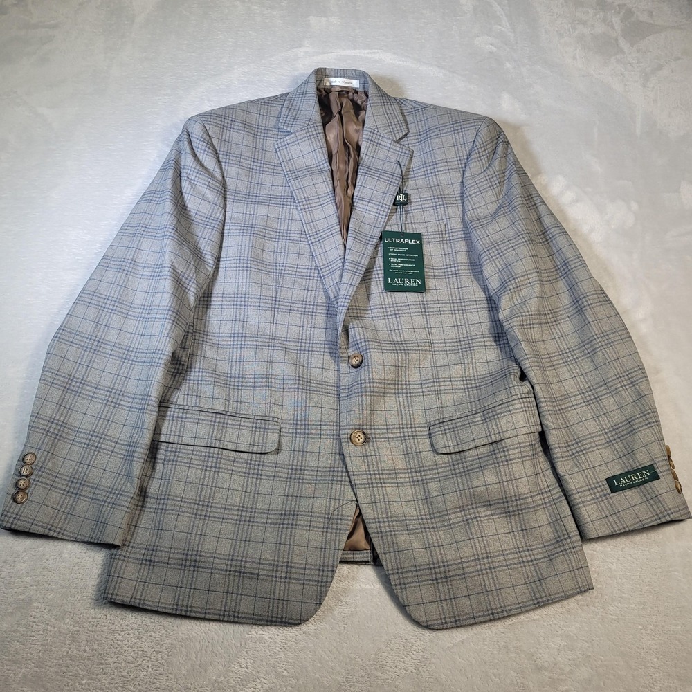 Lauren Ralph Lauren Blazer Mens 40R Gray Plaid Ultraflex Lexington Sport Coat